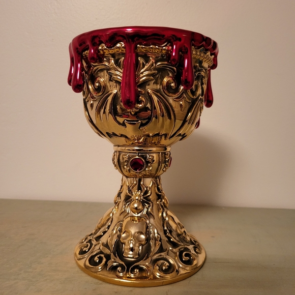 Bath & Body Works "Blood Dripping" Golden Skull Goblet Candle Holder - Picture 2 of 5